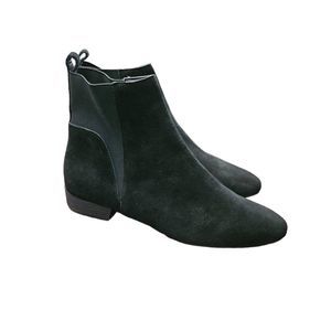 Lucky Brand Black Suede Gleldo Ankle Booties sz 7.5 Winter Fall Leather Suede Fl